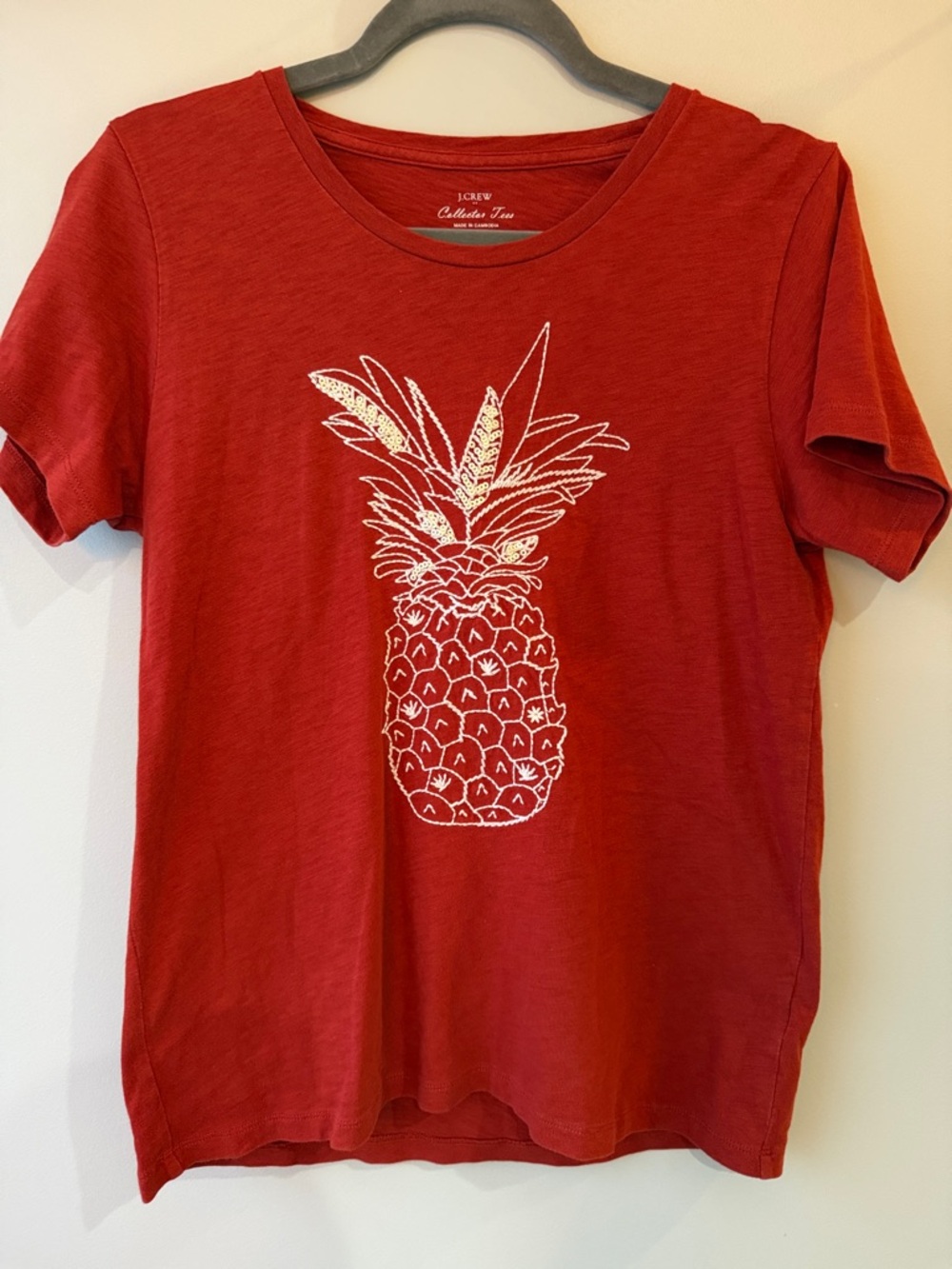 J. Crew Collector Tee Pineapple embroidered sequins 100% cotton Medium